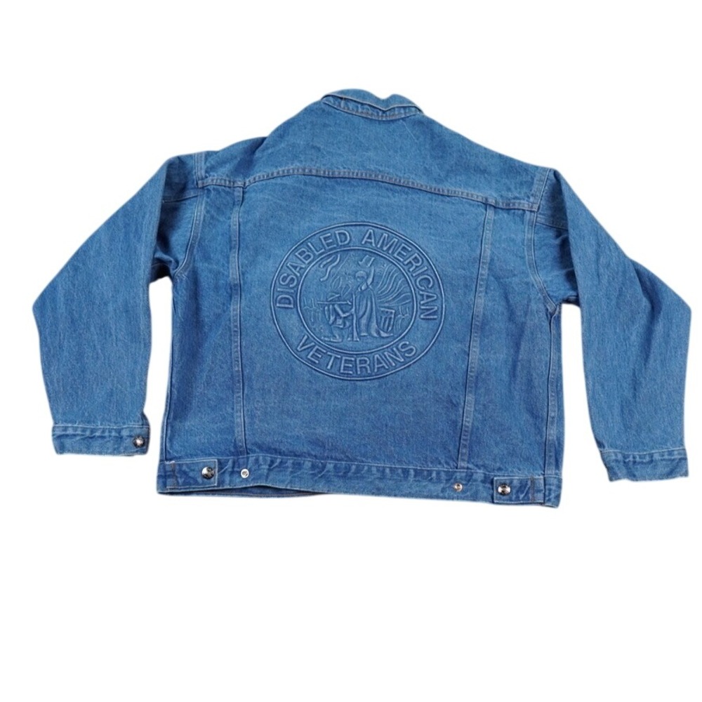Denim Jacket Mens Large Blue VTG 90s Snap DAV Disabled Vets USA Union Trucker